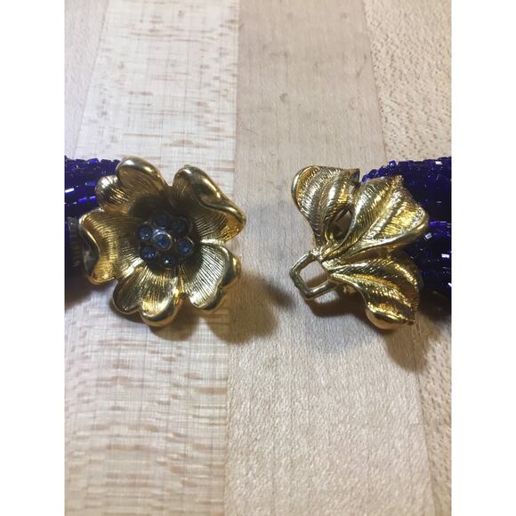 Valjean Vintage Iridescent Cobalt Blue Micro seed bead multistrand long necklace - Picture 8 of 10